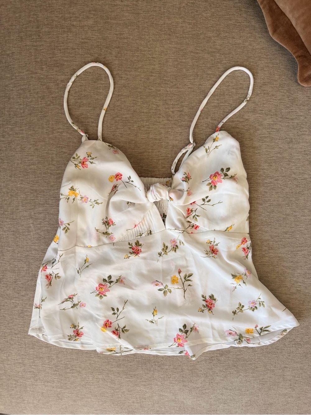 Abercrombie & Fitch White Floral Tie-Front Cami with Pink and Yellow Flowers